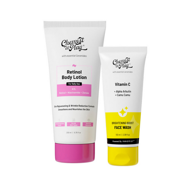 Chemist At Play Retinol Anti-Aging Body Lotion + Brightening Boost Face Wash Combo Hover Image