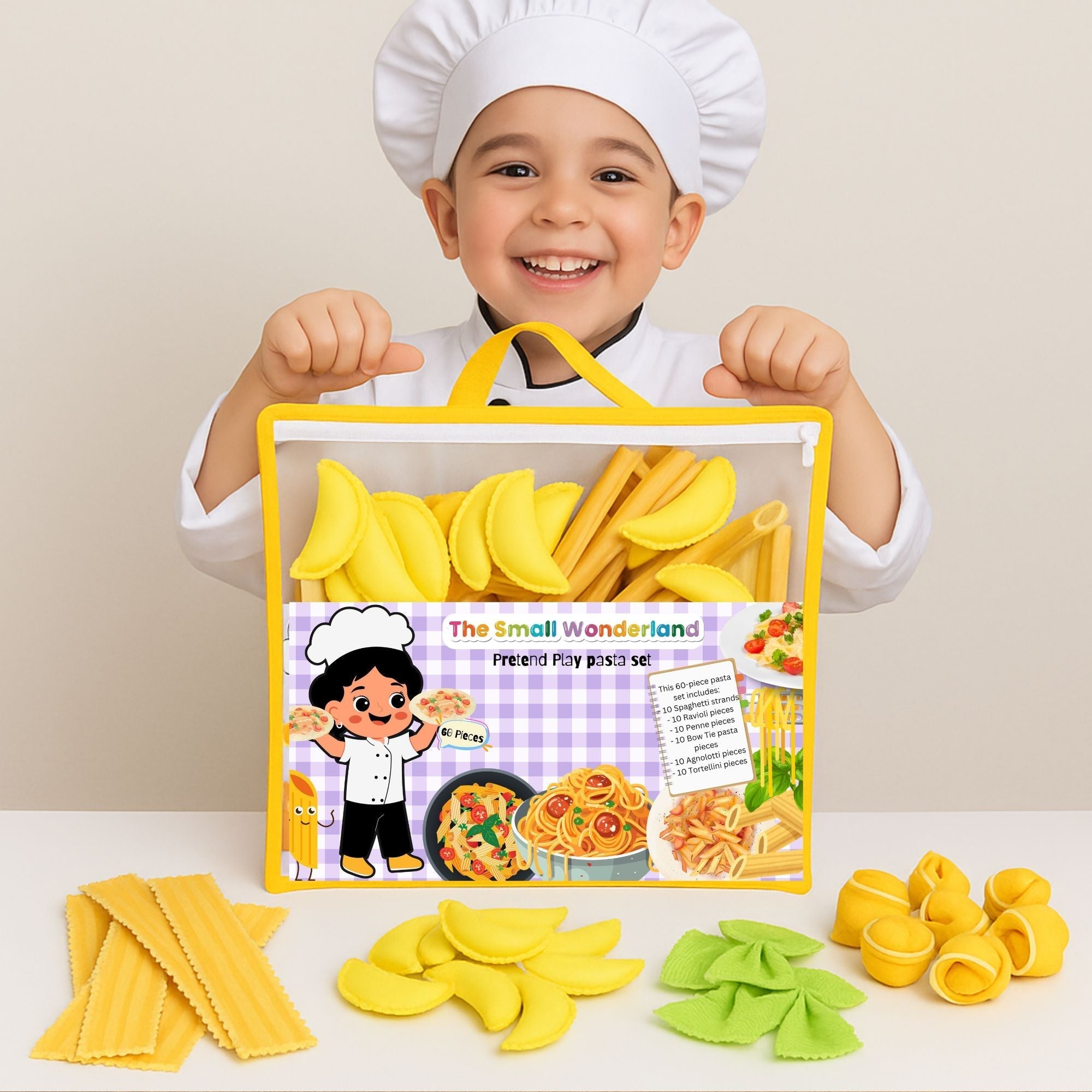 The Small Wonderland Pretend Play Fabric Pasta Set-60 Pieces-Realistic looking kids play food toys