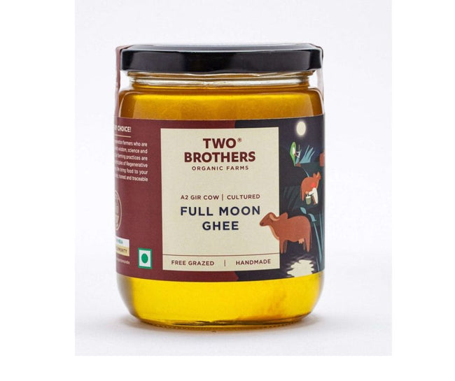 Two Brothers Organic Farms A2 Gir Cow Cultured Full Moon Ghee | Full Moon Cultured Cow Desi Ghee | Curd-Churned Bilona Ghee | Grass-Fed A2 Gir Cow Ghee Hover Image