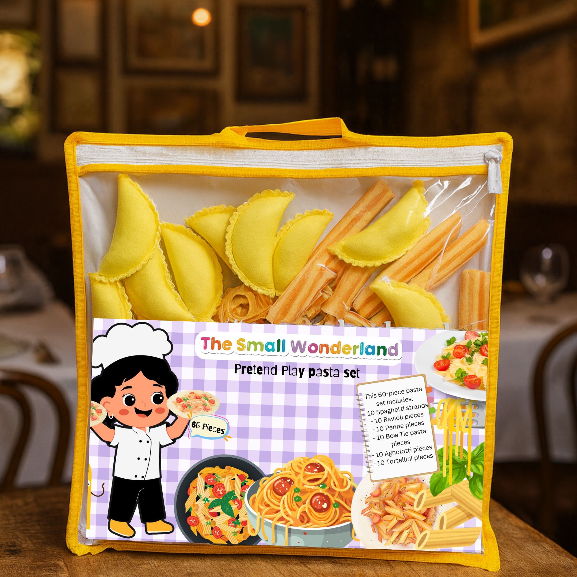 The Small Wonderland Pretend Play Fabric Pasta Set-60 Pieces-Realistic looking kids play food toys