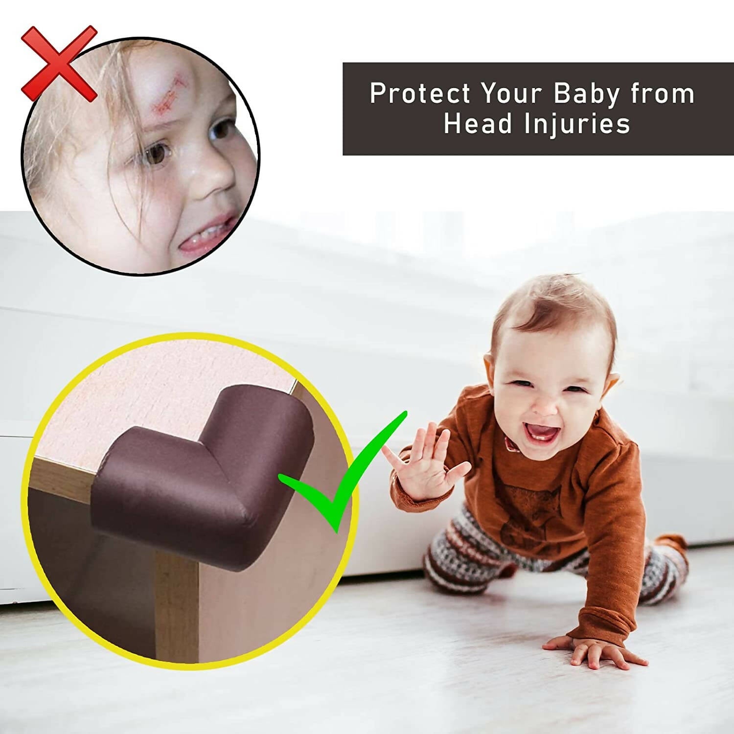 Safe-O-Kid Corner Guardscushions, U Shaped, Large Size Extra Thick, Brown