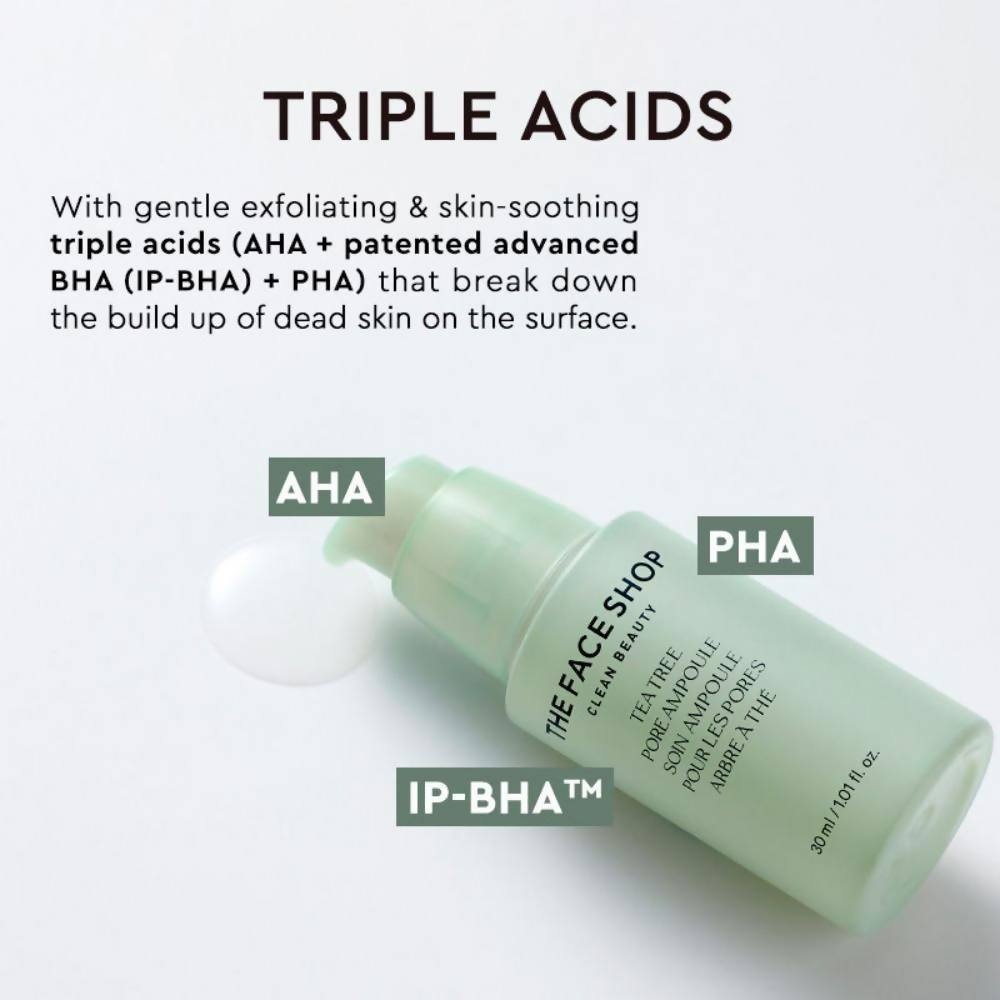 The Face Shop Tea Tree Pore Ampoule With AHA, Ip BHA, PHA & Hyaluronic Acid, For Oily & Acne Skin