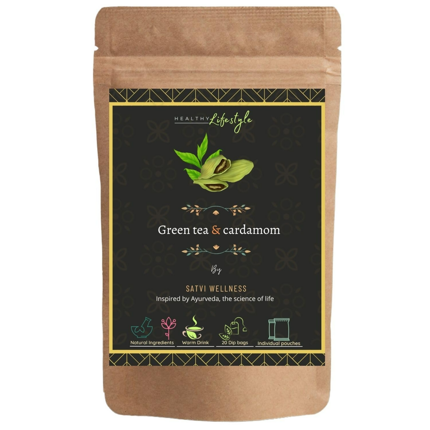 Satvi Wellness Blend Of Green Tea And Cardamon Tea Bags