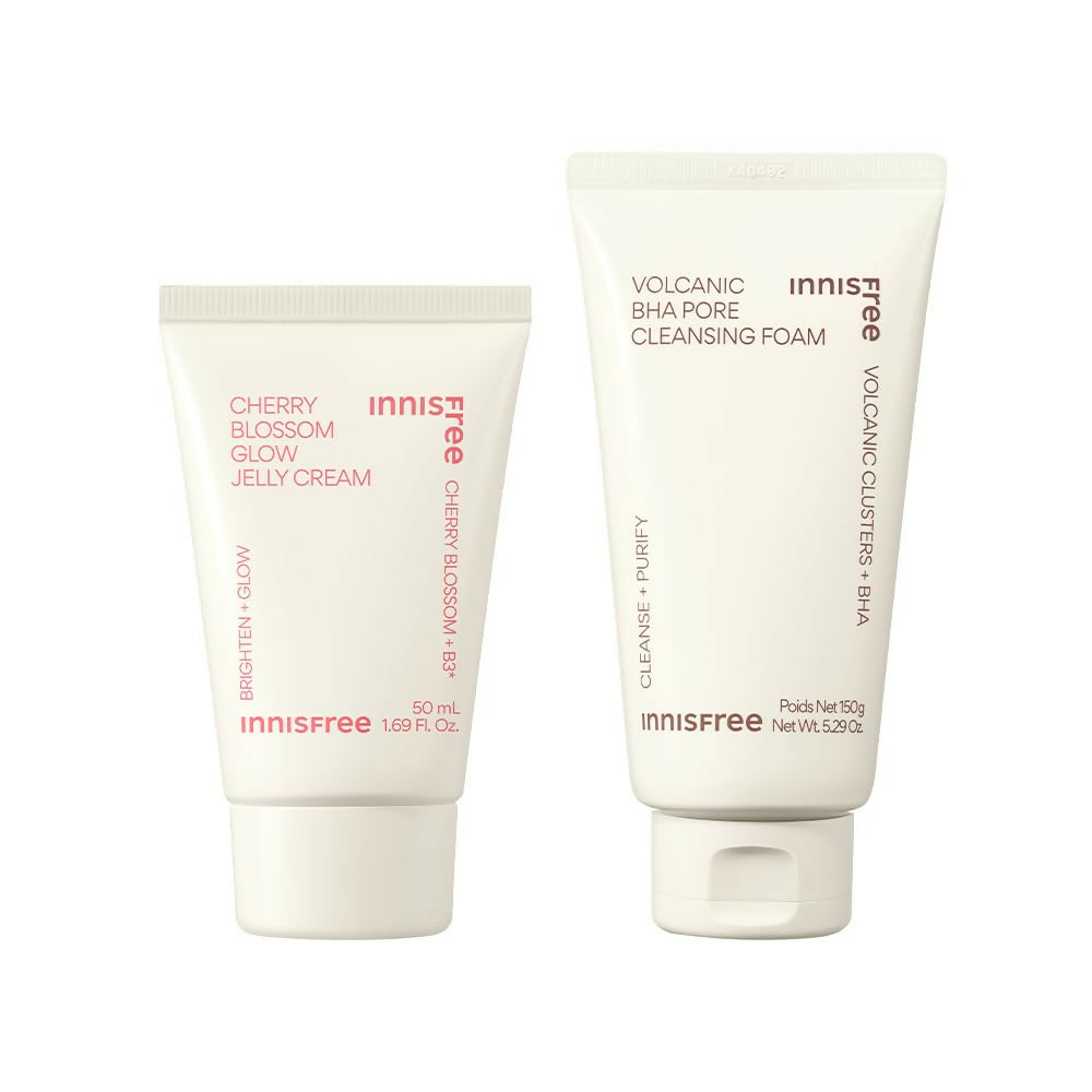 Innisfree Jeju Cherry Blossom Jelly Cream with Niacinamide & Volcanic BHA Pore Cleansing Foam
