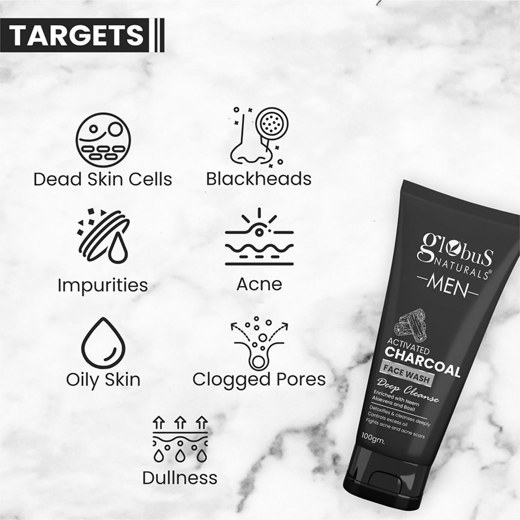 Globus Naturals Anti Pollution & Anti Acne Charcoal Face Wash For Men
