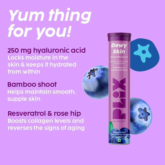 PLIX The Plant Fix Dewy Skin Hyaluronic Acid Effervescent Tablets For Radiant Skin - Blueberry Main Image