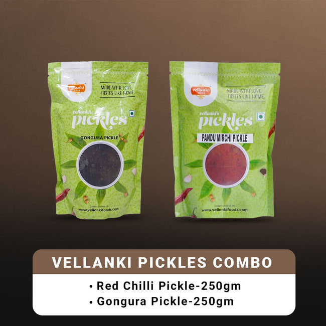 Vellanki Foods - Red Chilli Pickle, Gongura Pickle Combo Pack (Each 250gm) Hover Image