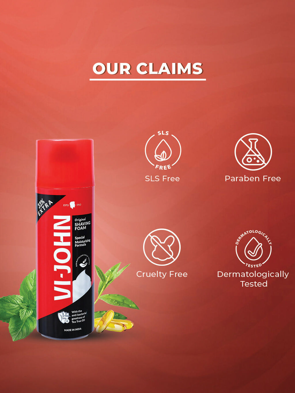 VI-JOHN Original Dermatologically Tested Special Moisturising Formula Shaving Foam with Vitamin E & Tea Tree Oil