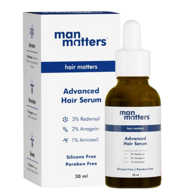 Man Matters Advanced Hair Serum With 3% Redensyl, 2% Anagain & 1% Aminexil, Rosemary Leaf Extract Hover Image
