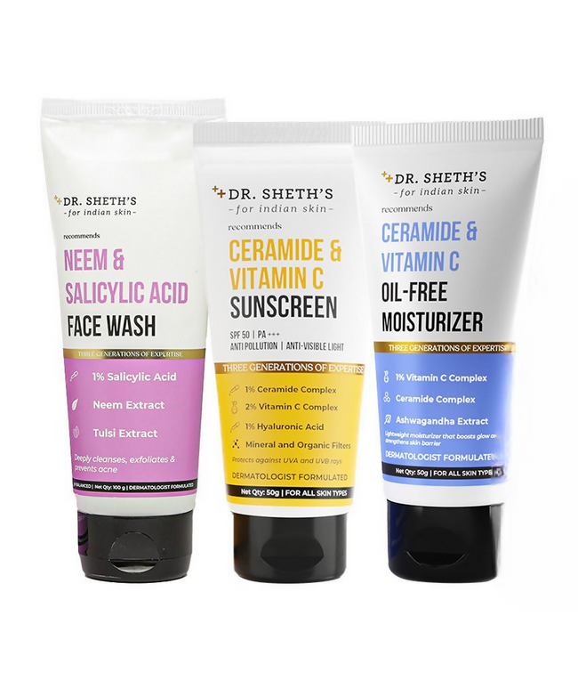 Dr. Sheth's CMS (Cleanser, Moisturizer, Sunscreen) Bestseller Combo Hover Image