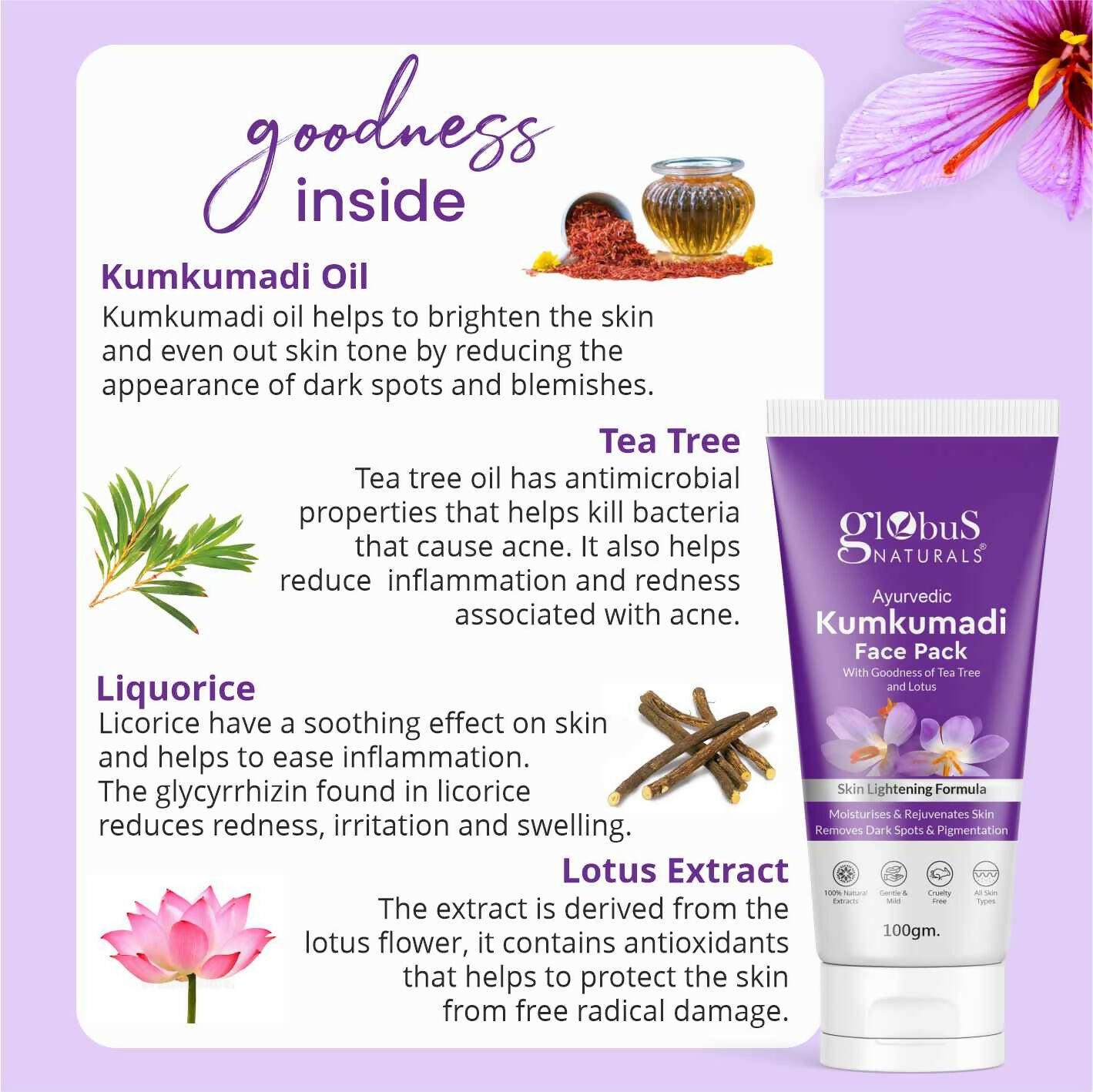 Globus Naturals Ayurvedic Kumkumadi Skin Lightening Face Pack, Suitable For All Skin Types