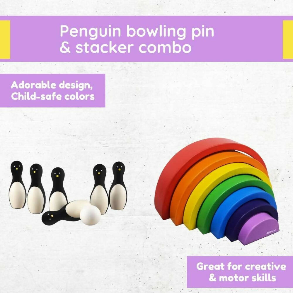 Matoyi Penguin Bowling Pin & Rainbow Stacker Combo