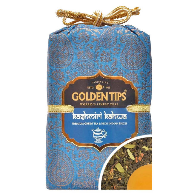 Golden Tips Kashmiri Kahwa Premium Green Tea - Royal Brocade Cloth Bag Hover Image