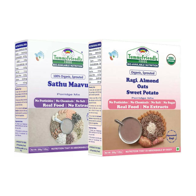 TummyFriendly Foods Organic Sathu Maavu, and Sprouted Ragi, Oats, Red Lentil, Banana Porridge Mixes Hover Image
