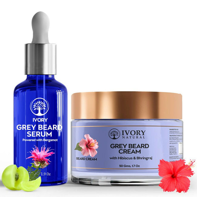 Ivory Natural Grey Combo For Beard - Serum & Cream For Rejuvenates Natural Beard Shade And Supports Natural Black Color Hover Image