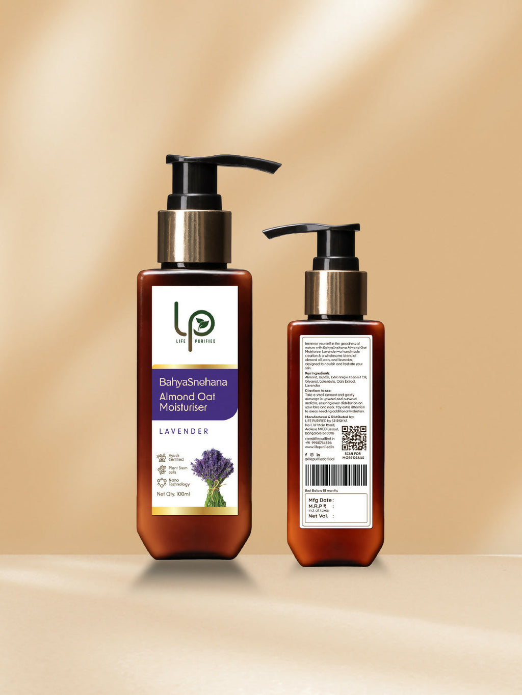 Life Purified Bahyasnehana Almond Oat Moisturiser - Body Lotion - Lavender