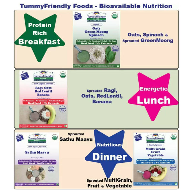 TummyFriendly Foods Organic Certified Stage3 Sprouted Porridge Mixes Combo - 4 Packs With Oats for 8 Months Old Baby Main Image