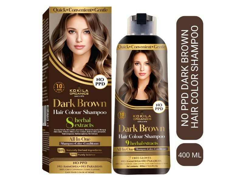 Kokila Organics Hair Color Shampoo With Natural Extracts - Dark Brown