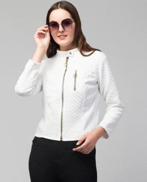 PAVONINE White Color Burfi-Design Zipper Jacket For Girls