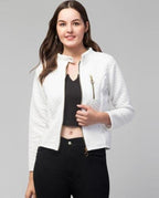 PAVONINE White Color Burfi-Design Zipper Jacket For Girls
