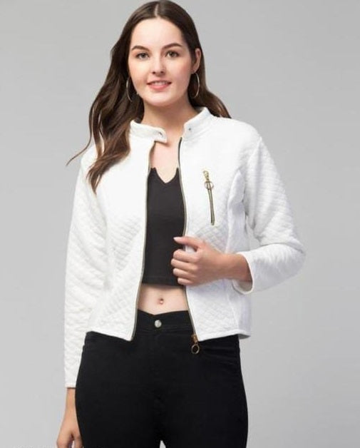 PAVONINE White Color Burfi-Design Zipper Jacket For Girls Main Image