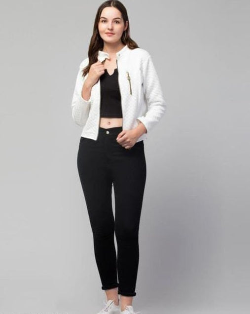 PAVONINE White Color Burfi-Design Zipper Jacket For Girls