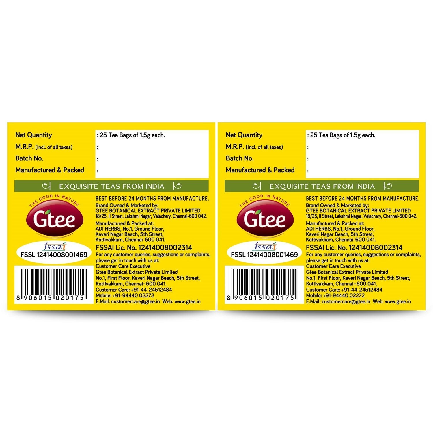 Gtee Green Tea Bags - Lemon & Ginger