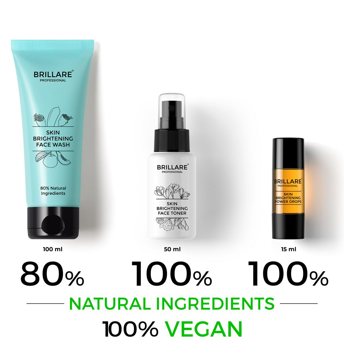 Brillare Skin Brightening Natural Face Wash Toner and Face Serum Combo