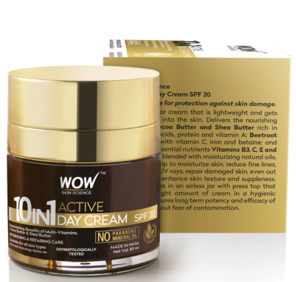 Wow Skin Science 10 in 1 Active Day Cream SPF 20 | Multi-Benefit Moisturizer | Daily Sun Protection