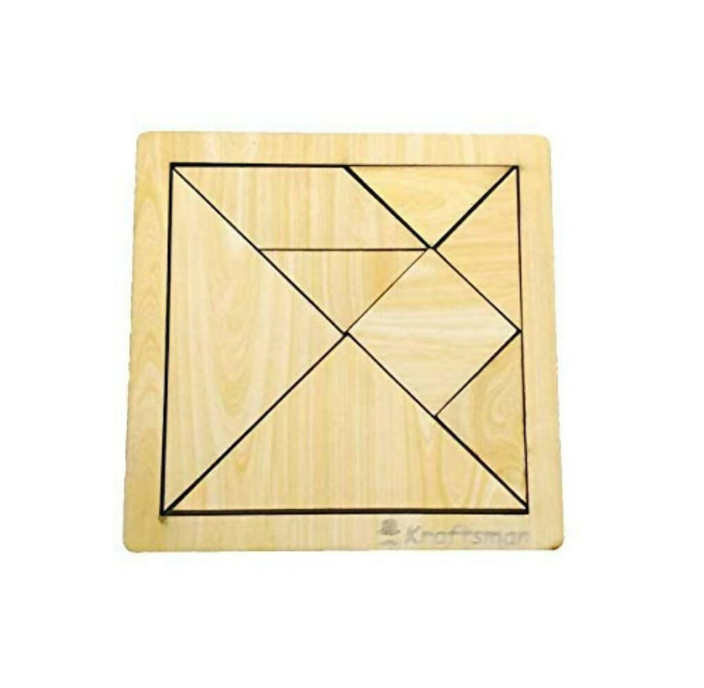 Kraftsman Portable Wooden Tangram Puzzle | 7 Pieces Puzzle Board for Kids and Adults | Travel Pouch Included