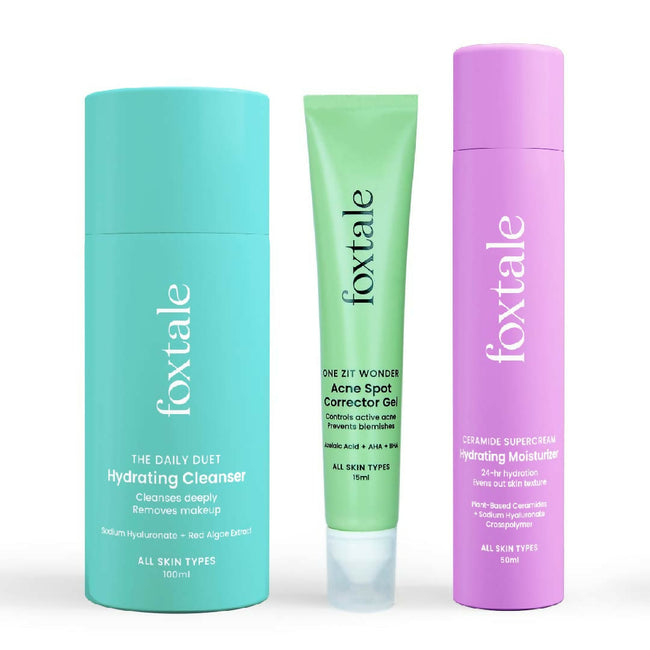 Foxtale ABC of Acne Control Trio Skin Care Kit: Acne Spot Correct Gel + Cleanser Face Wash + Ceramide Moisturizer Hover Image