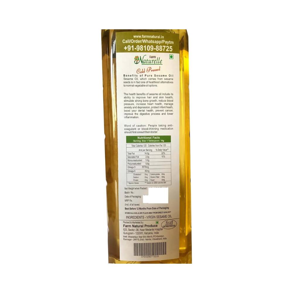Farm Naturelle Cold Pressed Virgin White Sesame Seed Oil