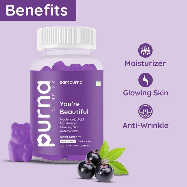 Purna Sampurna You're Beautiful Hyaluronic Acid Gummies - Black Currant Main Image