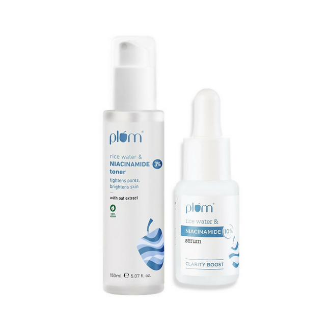 Plum 3% Niacinamide Alcohol-Free Toner With Rice Water and 10% Niacinamide Brightening Face Serum Combo Hover Image