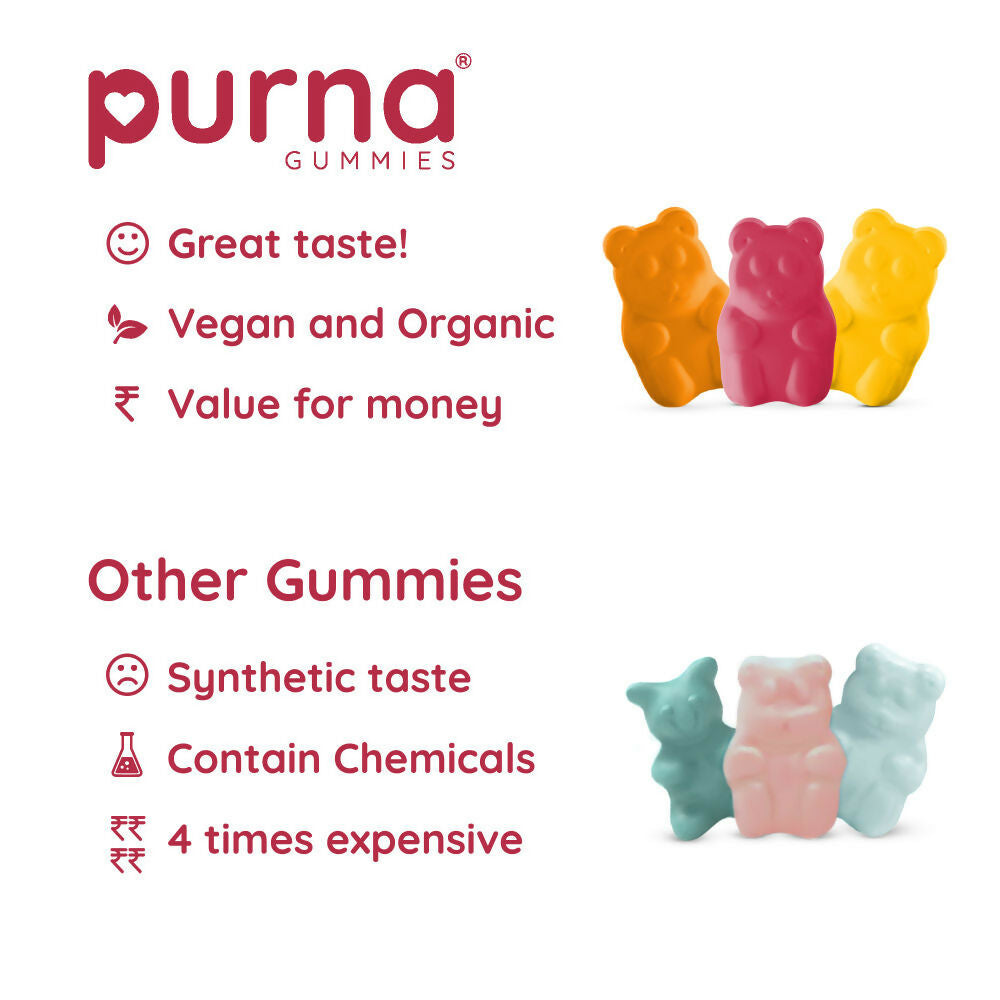 Purna Gummies Hair Biotin Cranberry Sugar Free Gummies with Vitamin B12 for Hair & Nail