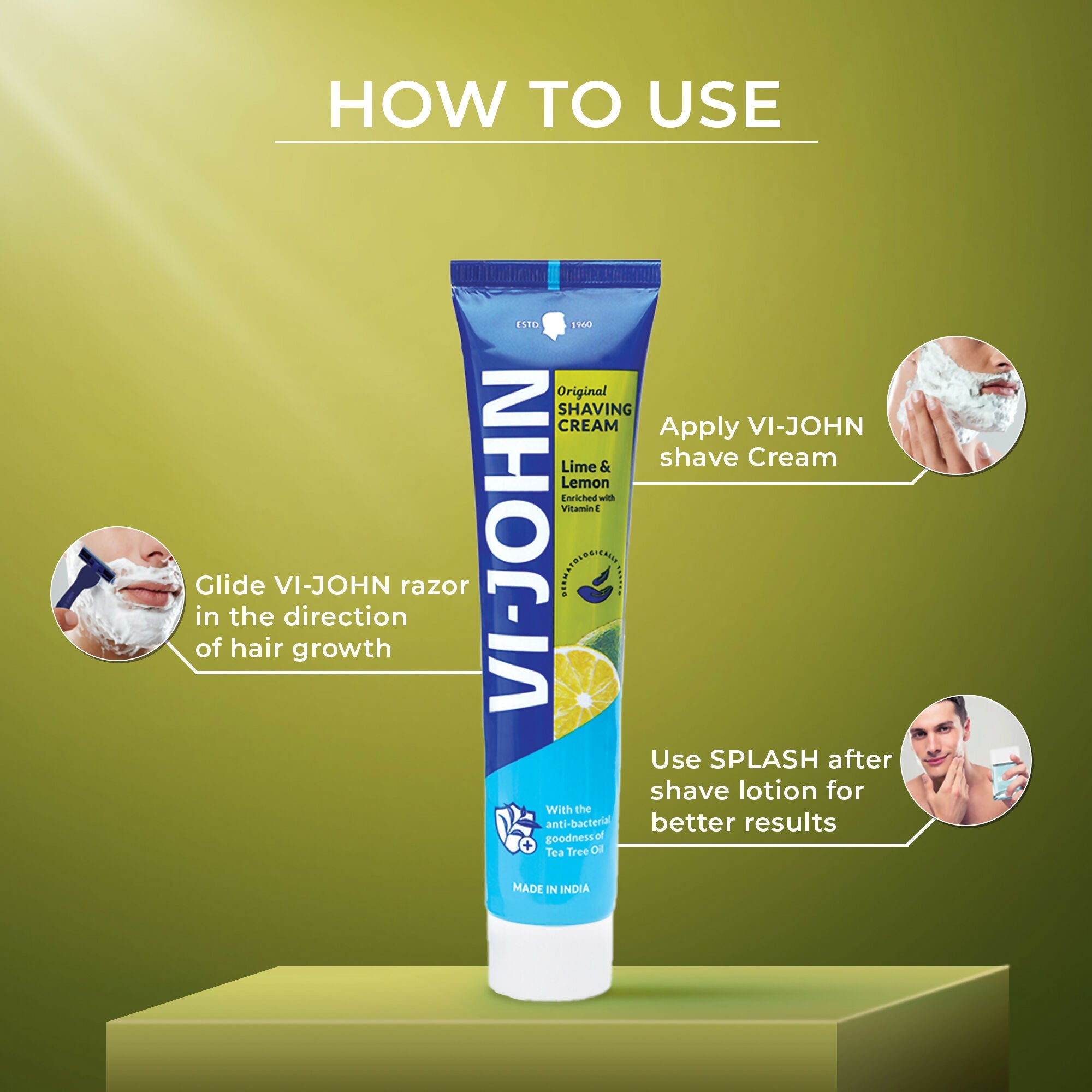 VI-JOHN Dermatologically Tested Vitamin-E enriched Anti Bacterial Lime & Lemon Shaving Cream