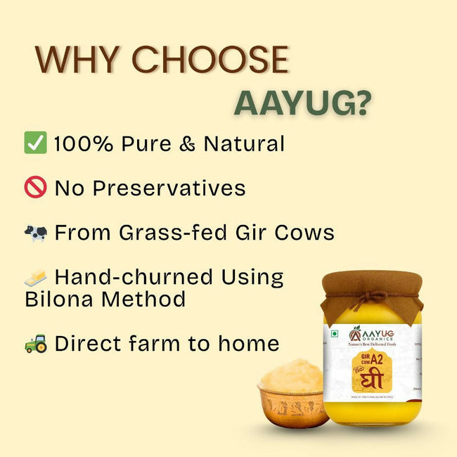 Aayug Organics A2 Gir Cow Ghee | Traditional Bilona Method A2 Cow Ghee | Grassfed, Pure and Healthy Gir Cow Ghee Main Image