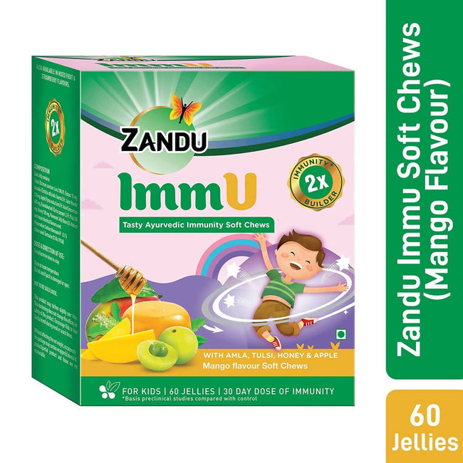 Zandu ImmU Tasty Ayurvedic Soft Chews For Kids Mango Flavour Hover Image