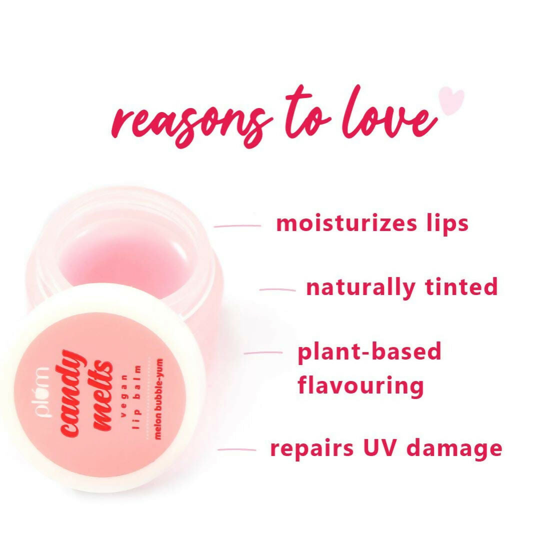 Plum Candy Melts Vegan Lip Balm Red Velvet Love For Dry & Chapped Lips, Natural SPF with Vitamin A