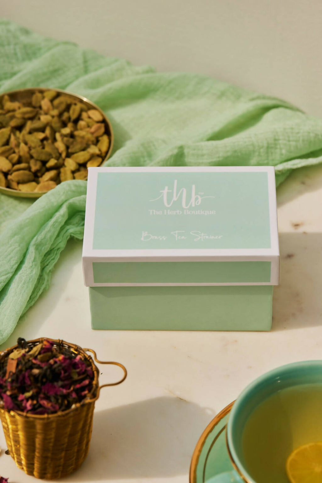 The Herb Boutique Brass Tea Strainer Basket