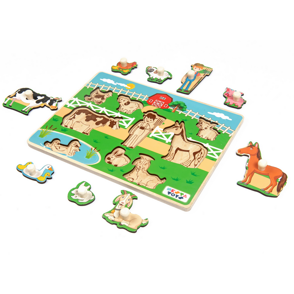 Nesta Toys Wooden Farm Animal Knob Puzzle (8 Pcs)