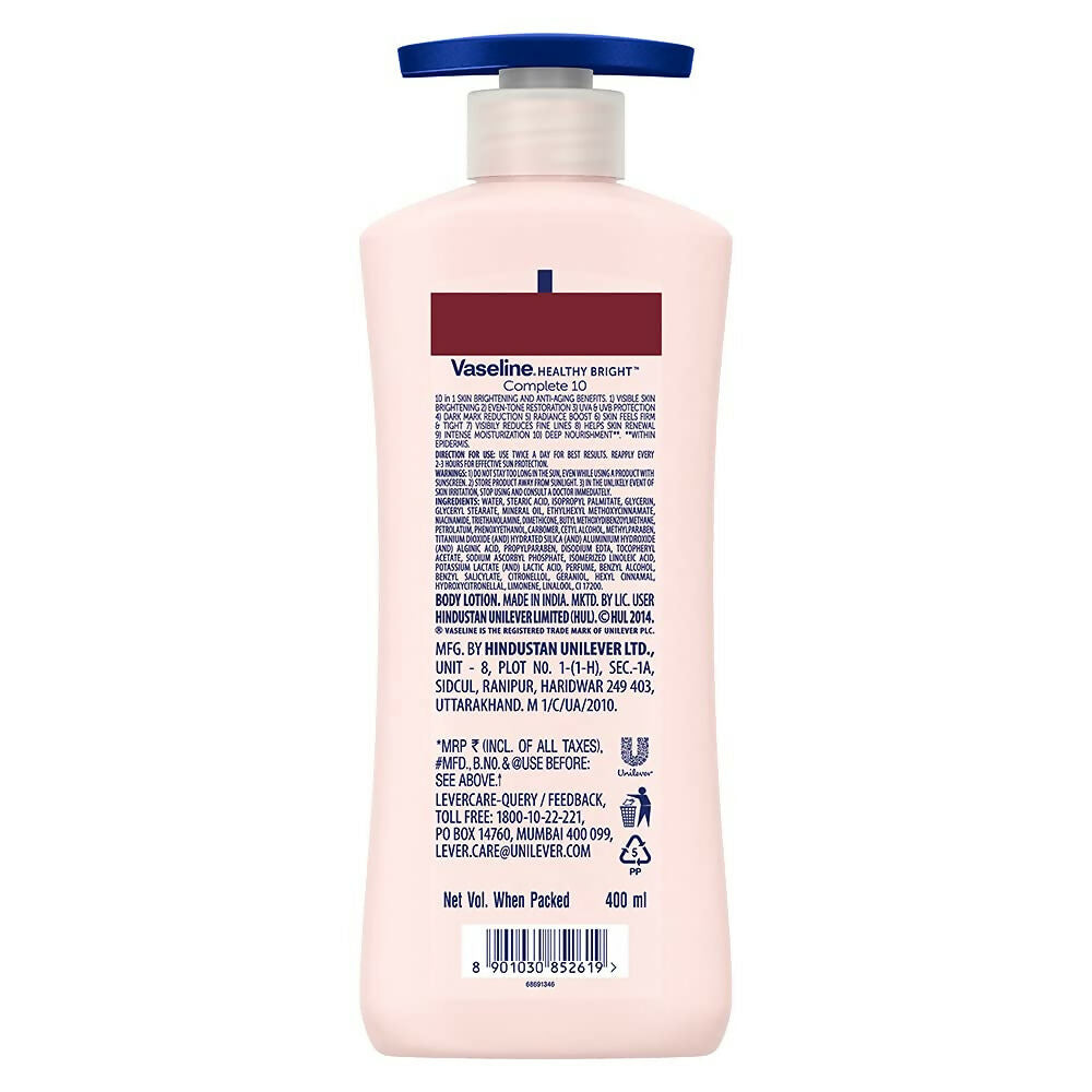 Vaseline Healthy Bright Complete 10 Anti Ageing Body Lotion, 10 in 1 Body Lotion With Vitamin B3, AHA, Pro-Retinol