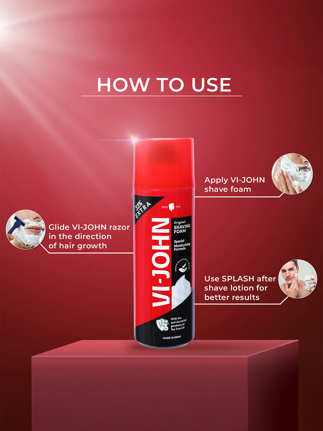 VI-JOHN Original Dermatologically Tested Special Moisturising Formula Shaving Foam with Vitamin E & Tea Tree Oil