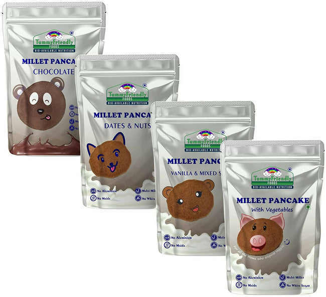 TummyFriendly Foods Millet Pancake Mixes Trial Packs with Chocolate, Nuts, Veggies Hover Image