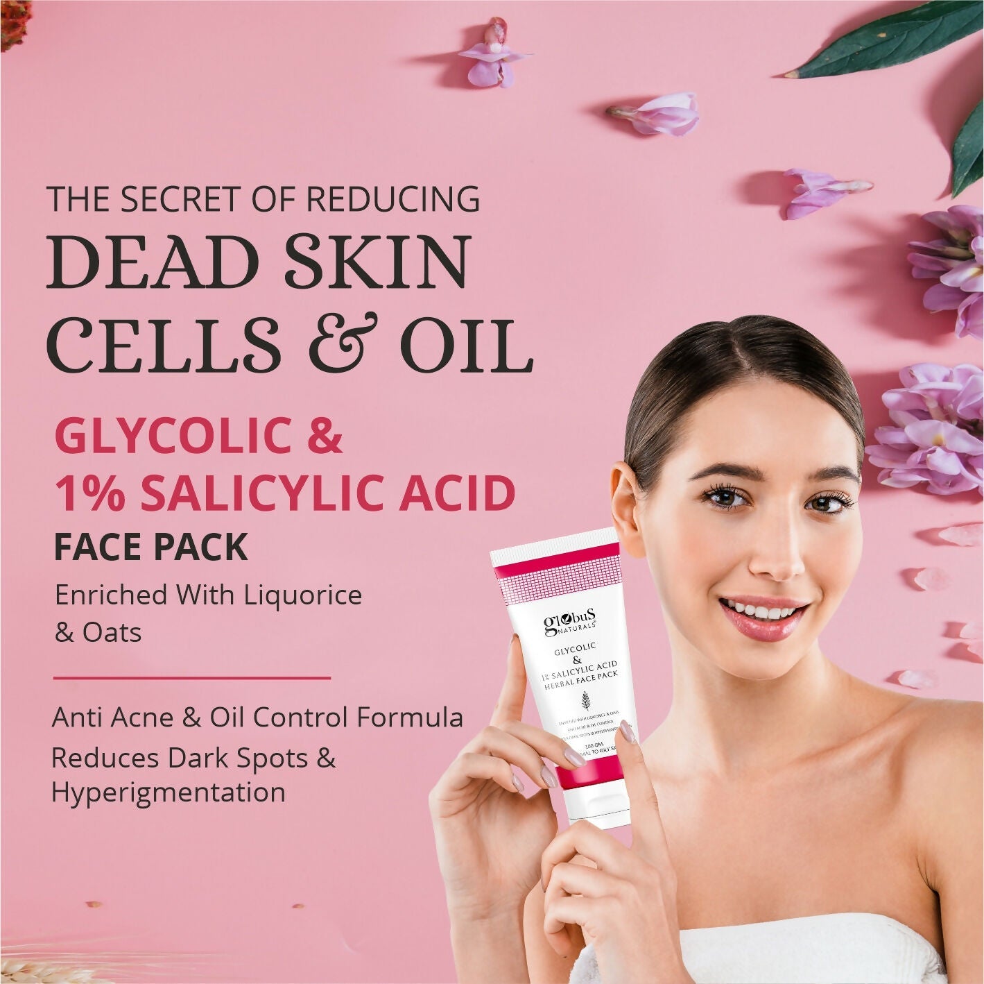 Globus Naturals Anti Acne Glycolic & 1 % Salicylic Acid Face Pack, For Acne Prone & Oily Skin