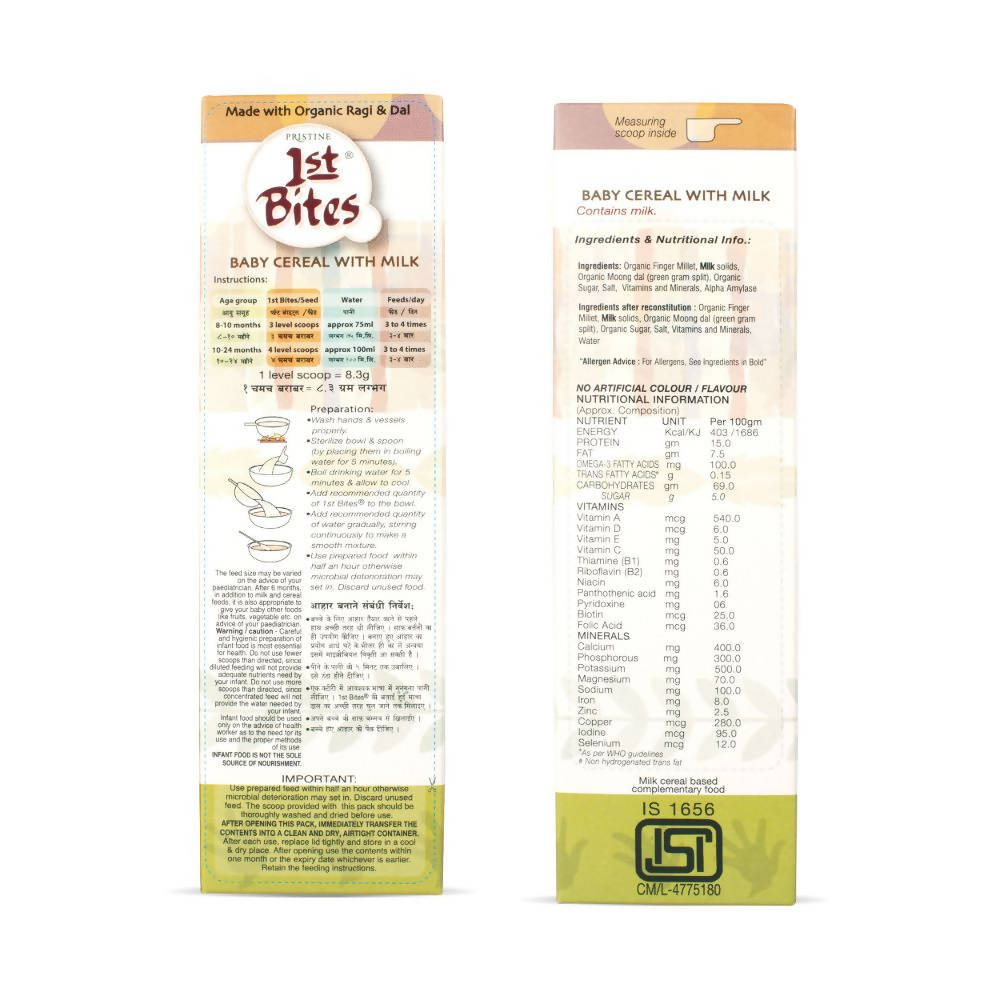 Pristine 1st Bites Baby Cereal Stage-2 Organic Ragi & Dal
