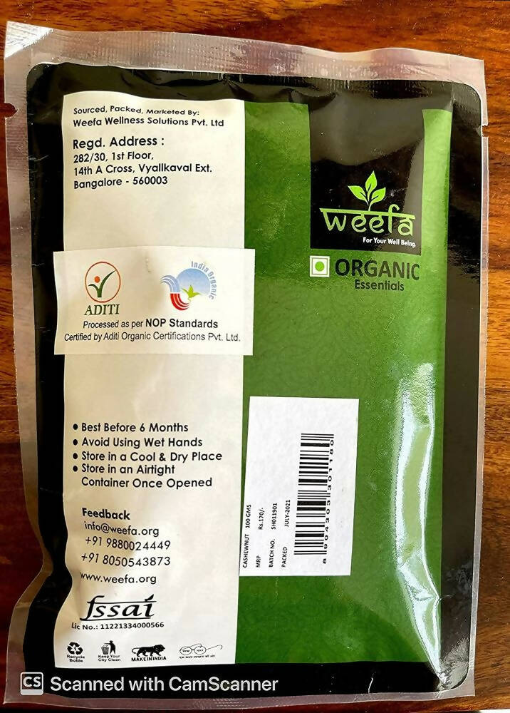Weefa Organic Whole Cashew Nuts