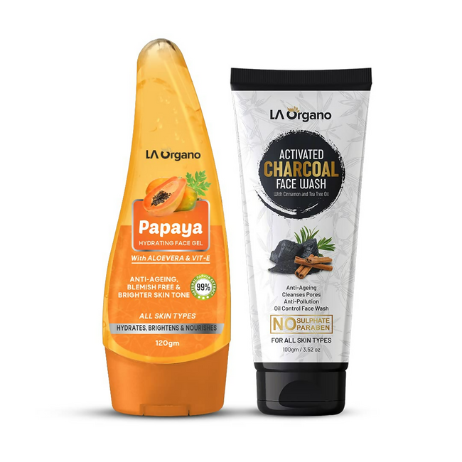 LA Organo Papaya Hydrating Face Gel with Alovera,Vit-E & Activate Charcoal Face Wash Combo Hover Image