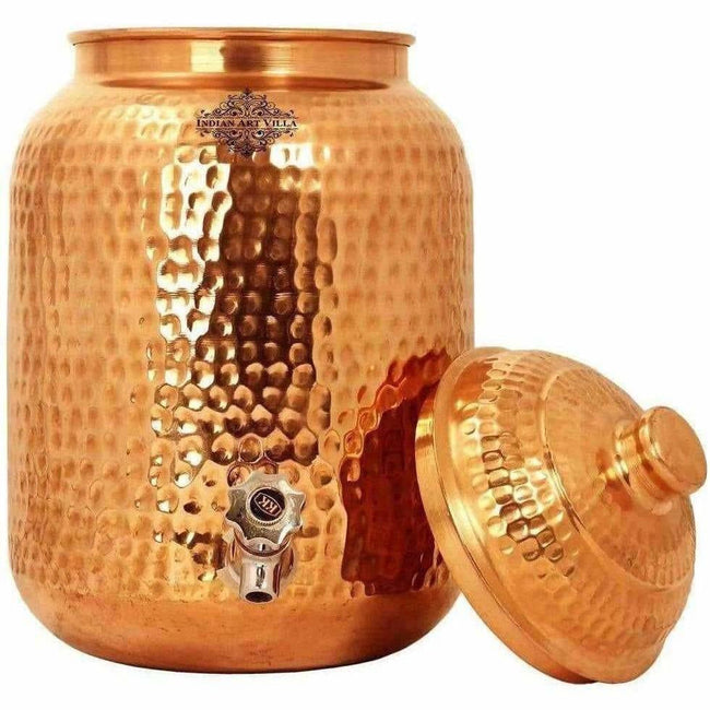 Indian Art Villa Hammered Copper Water Dispenser Container Pot Matka Hover Image