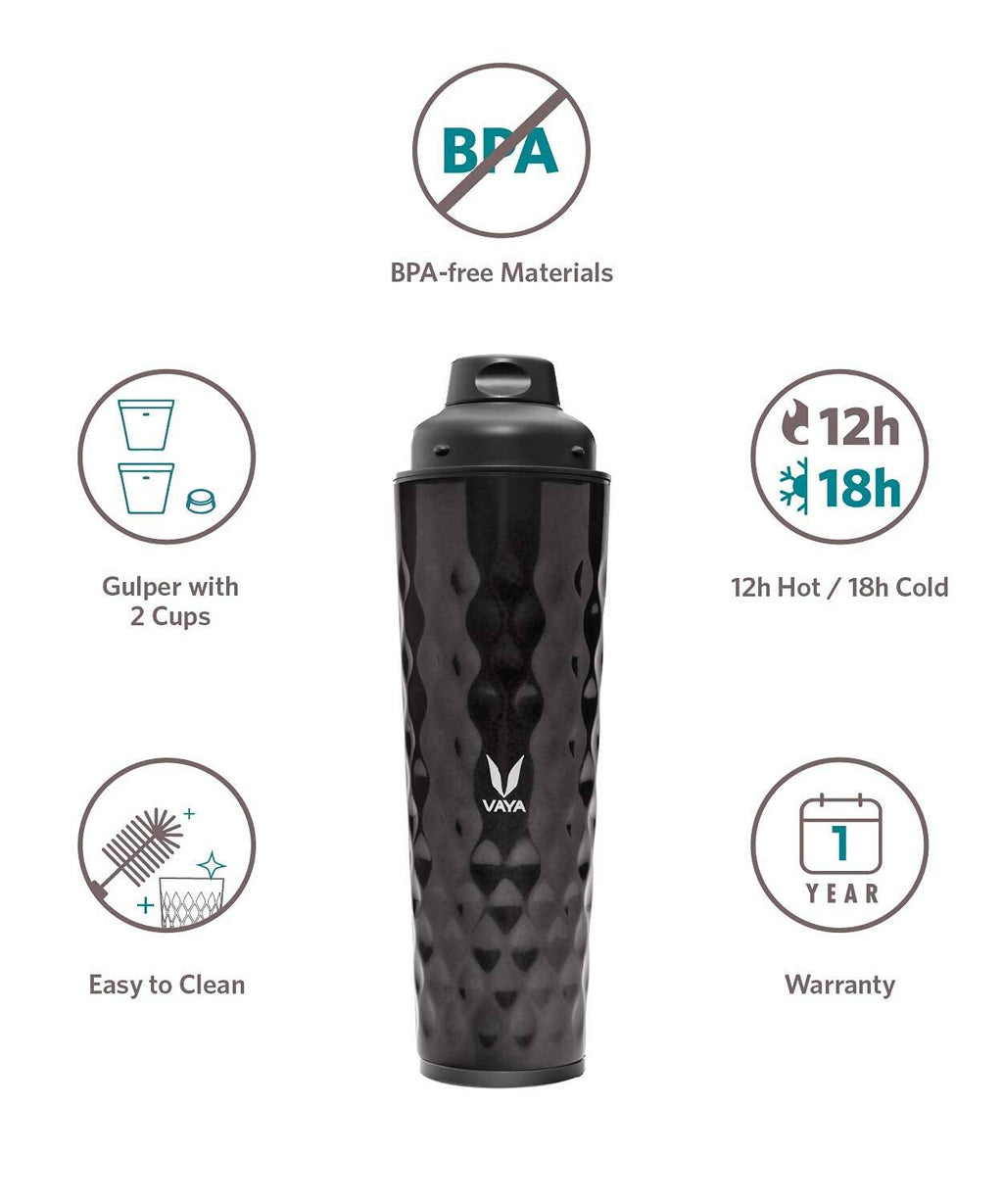 Vaya Drynk Stainless Steel Water Bottle Tumbler for Office - 600ml (Black)